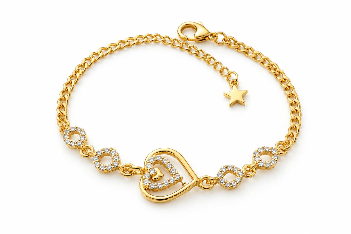 Luxe Heart Charm Gold Bracelet