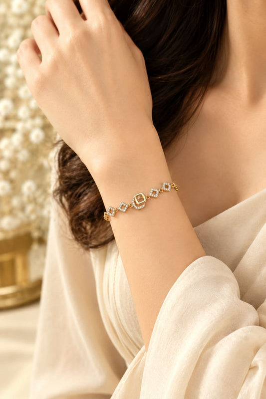 Glam Square Link Gold Bracelet