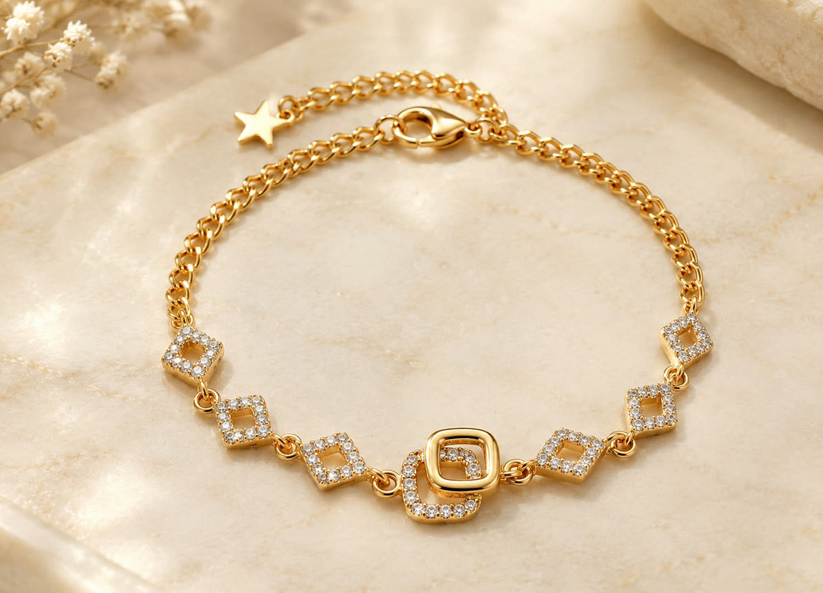 Glam Square Link Gold Bracelet